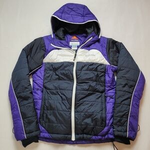 Columbia Hooded Parka Womens Medium Purple Black Shimmer Flash Jacket Sn…